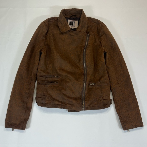 Kut From The Kloth Women’s S‎ Cheetah Print Moto Zip Jacket Faux Suede - Picture 1 of 12